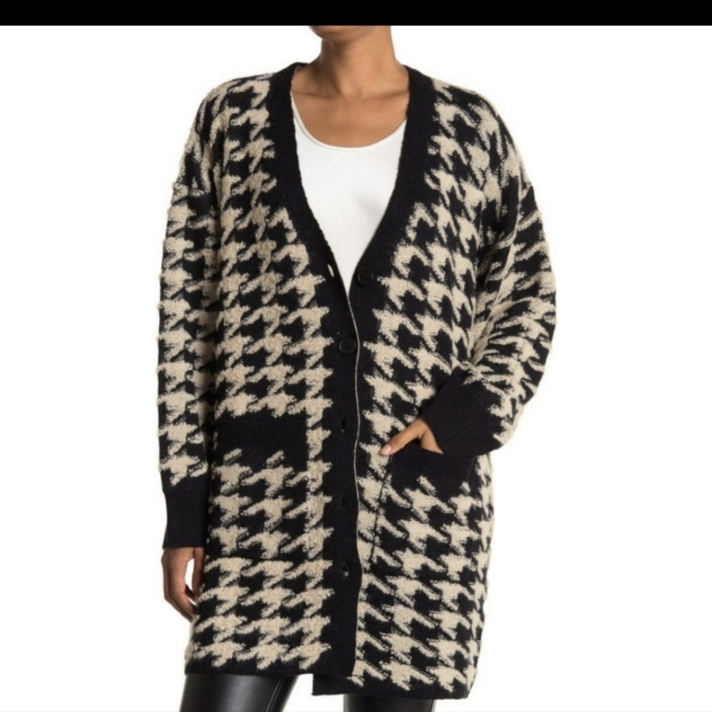 Max Studio Cream and Black Long Cardigan